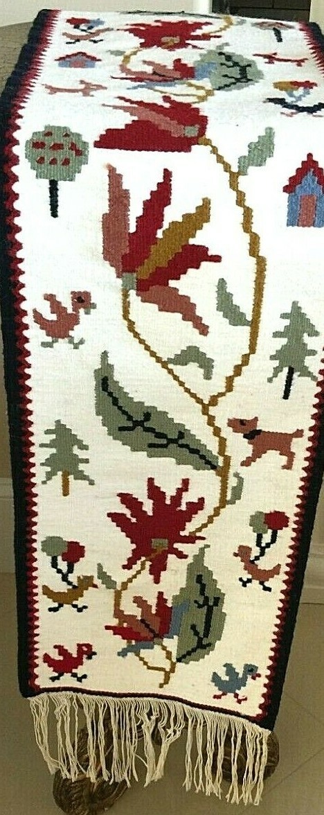 Table Runner Kilim; Hand Woven Wool/Cotton Decorative Reversible Wall Art Kilim