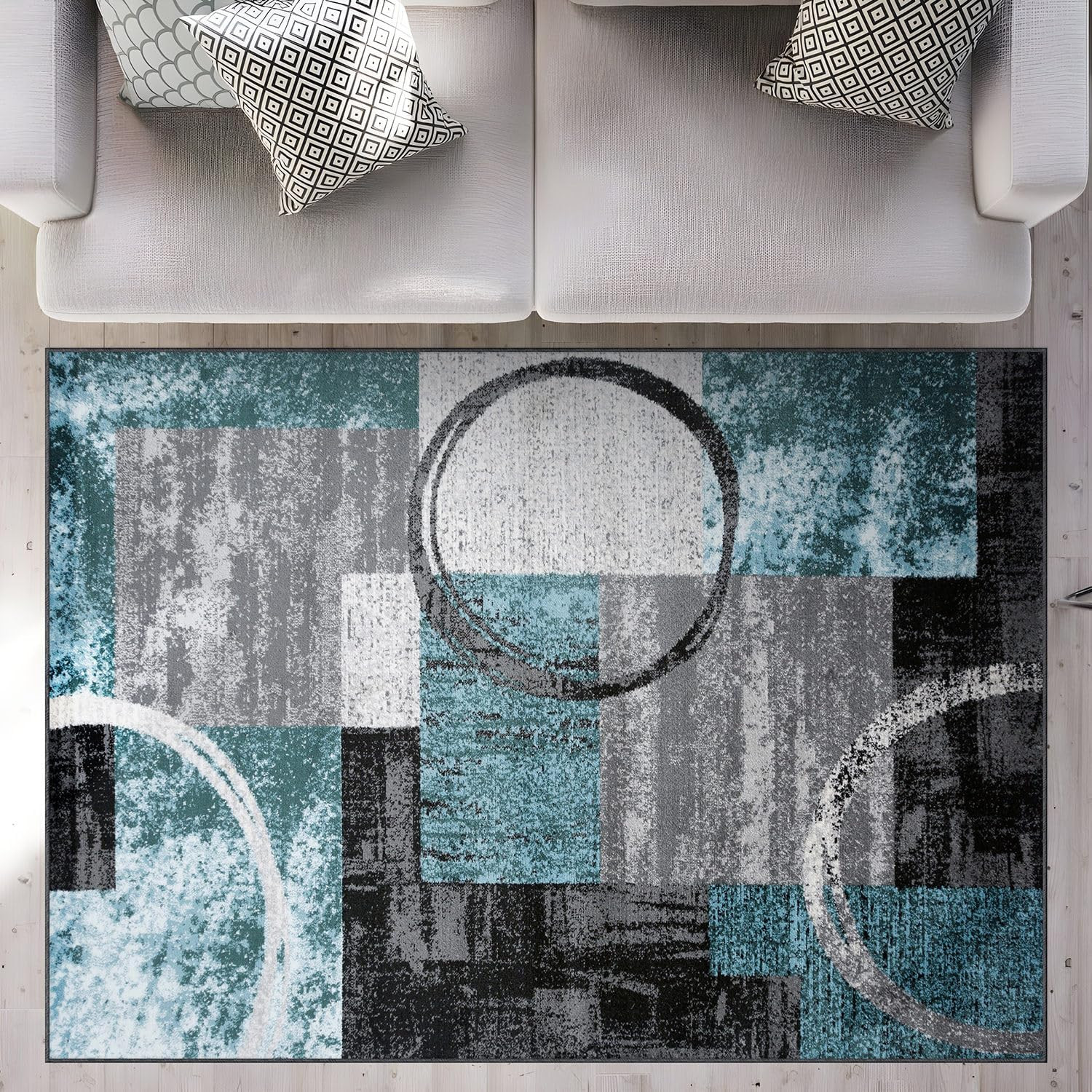 Modern Gray Abstract Circle Area Rug 7’10” x 10’2″ Soft & Stylish