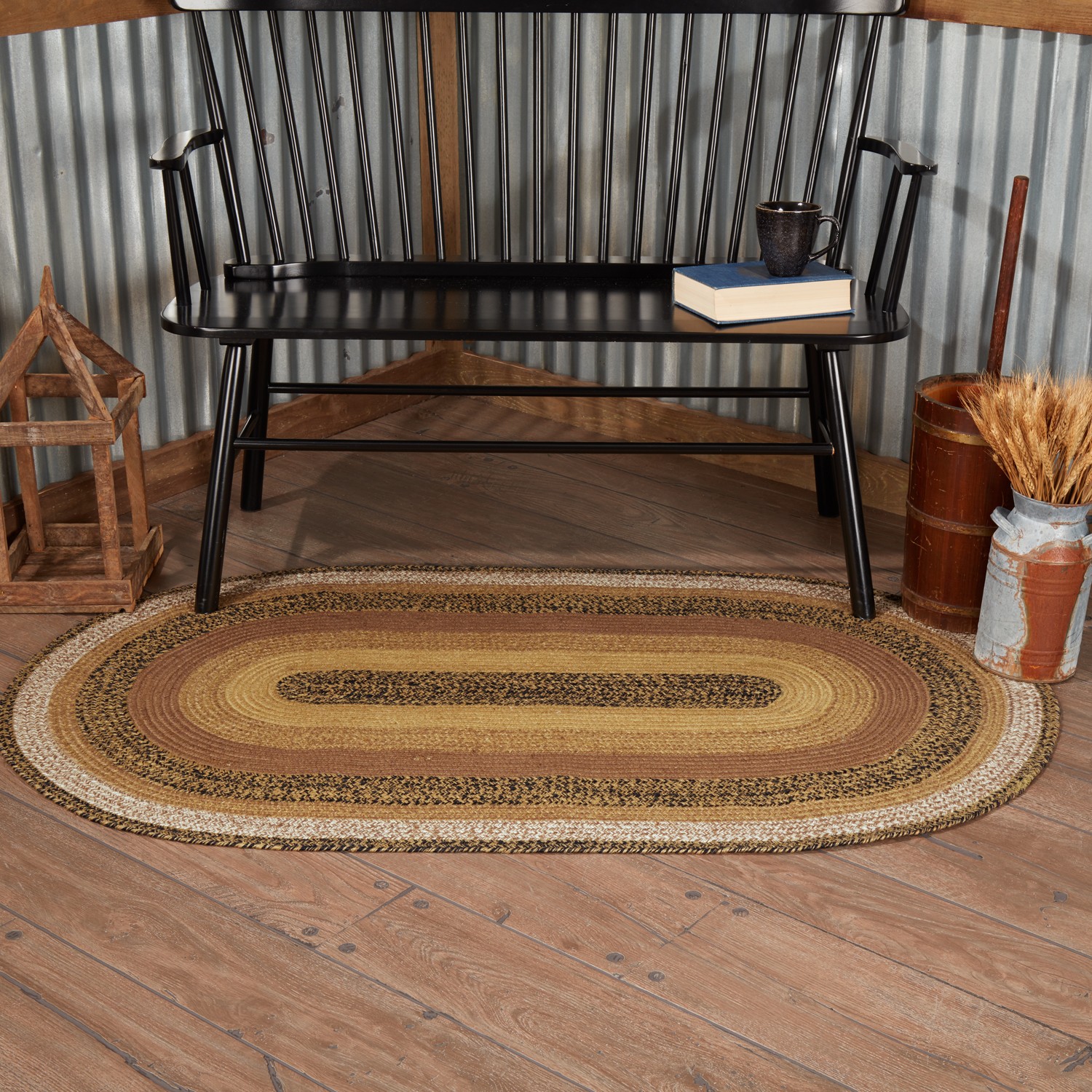 Accent Rug Kettle Grove Jute Primitive 36×60 Oval No Slip Pad Floor VHC Brands