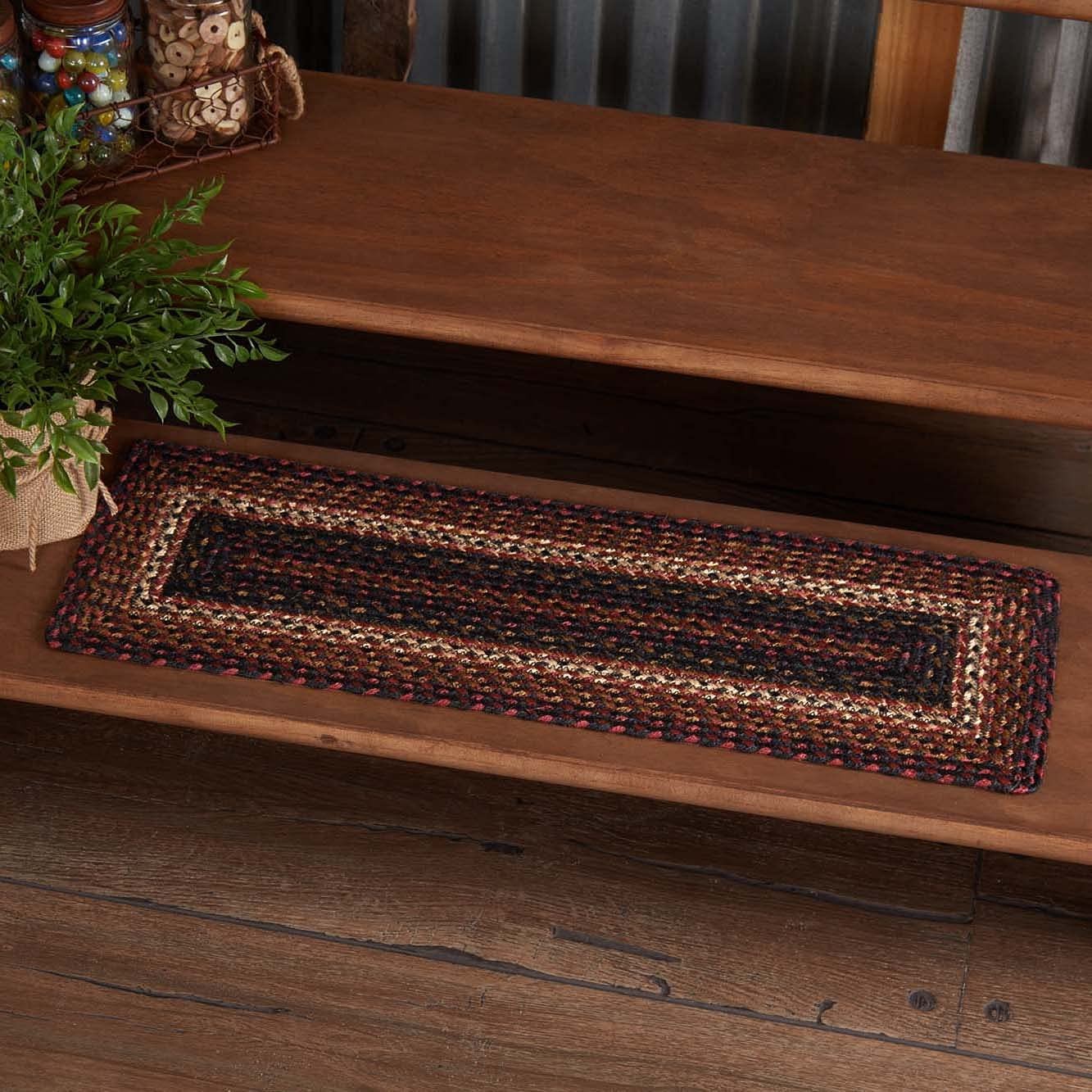 Beckham Stair Tread, Jute Blend, Rect, Red Black Tan, 8.5 x 27 inches