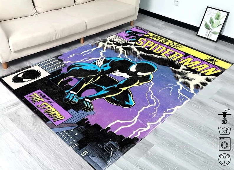 Spiderman Rug,Web Of Spiderman,Retro Spider Rug,Comic Book Rug,Movies Rug,Spider