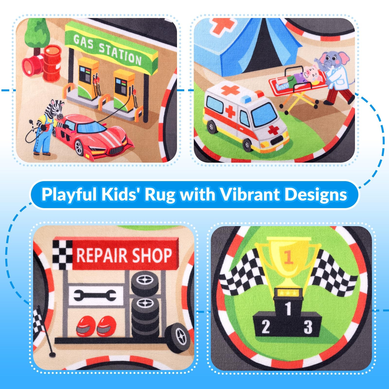 Kids Race Track Rug 6×9 Car Play Mat Road Carpet Soft NonSlip Playroom Nursery