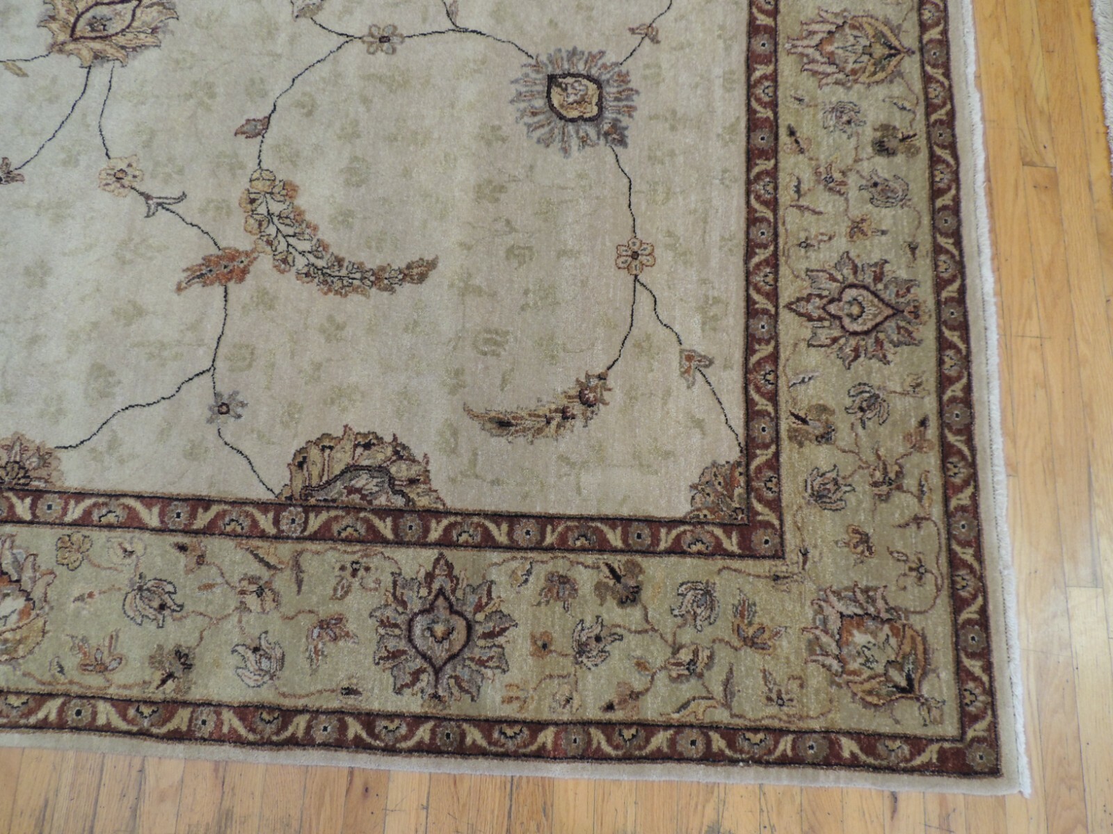 8×10 Kashaan leaf inlay Oriental rug wool knotted Rust Brown Gold Green Beige