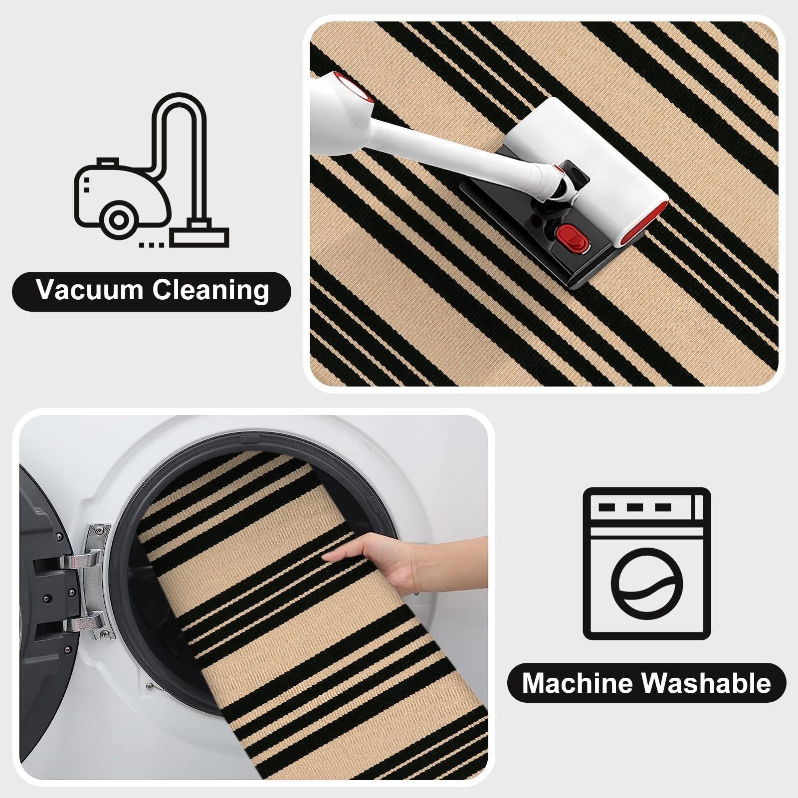 OJIA Outdoor Rug 3×5, Black and Tan Area Rug Machine Washable Rugs Cotton Han…