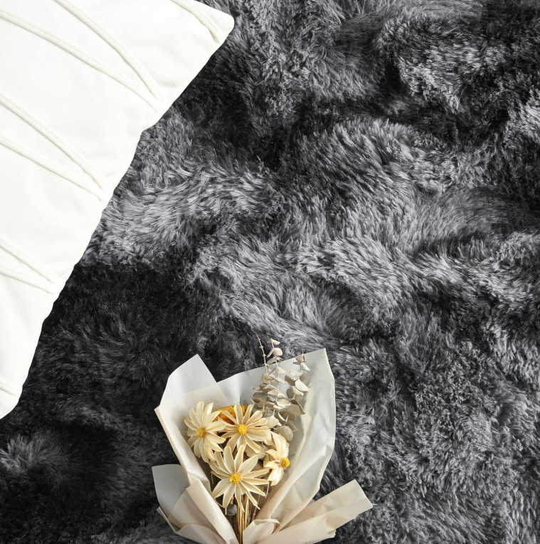 Large Area Rugs for Living Room, 4X6 Feet Tie-Dyed Dark Grey Shaggy Rug Fluffly