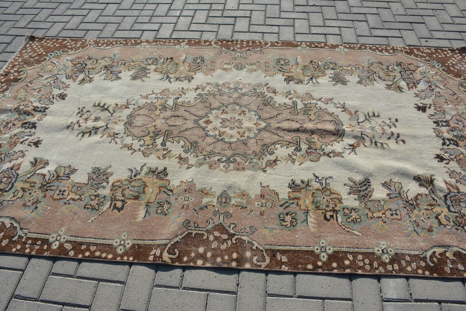 Vintage Rug 5,1×9,6 ft (156×292 cm), Brown Check Turkish Rug