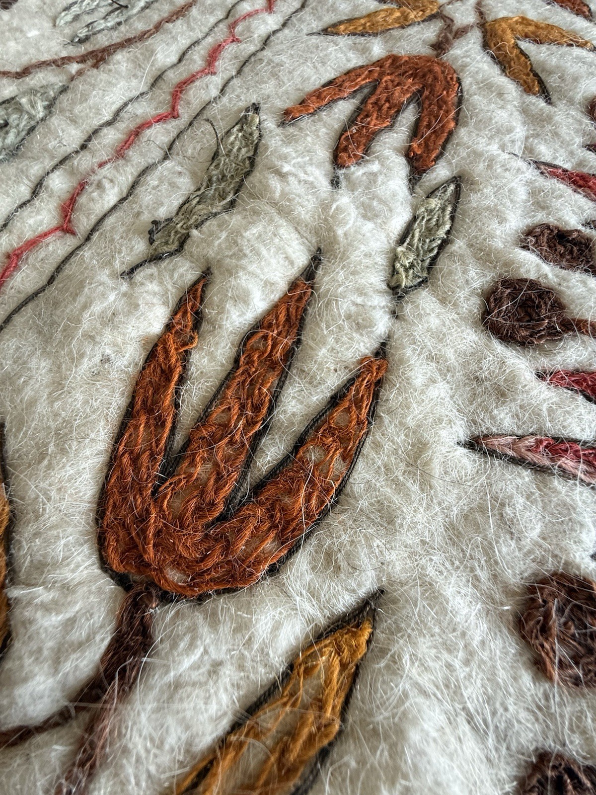 FELTED WOOL RUG-BLANKET-THROW. MULTI COLOURED FLORAL 34 X 62