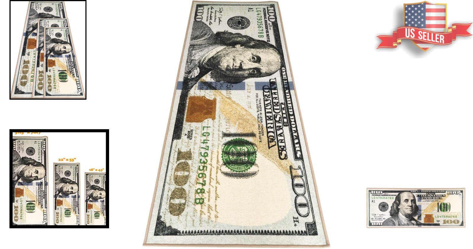 Chic 100 Dollar Bill Area Runner Rug – Non-Slip & Machine Washable 31.5″ x 78.7″