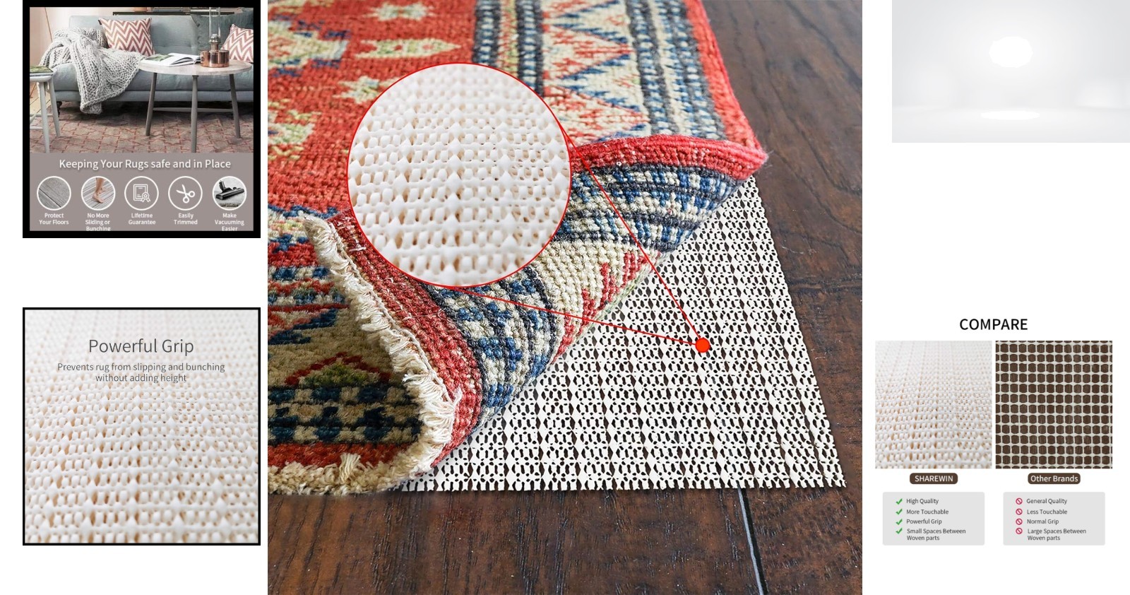 Non Slip Rug Pad 6×9 Feet Anti Skid Gripper for Hard Surface Floor Protection