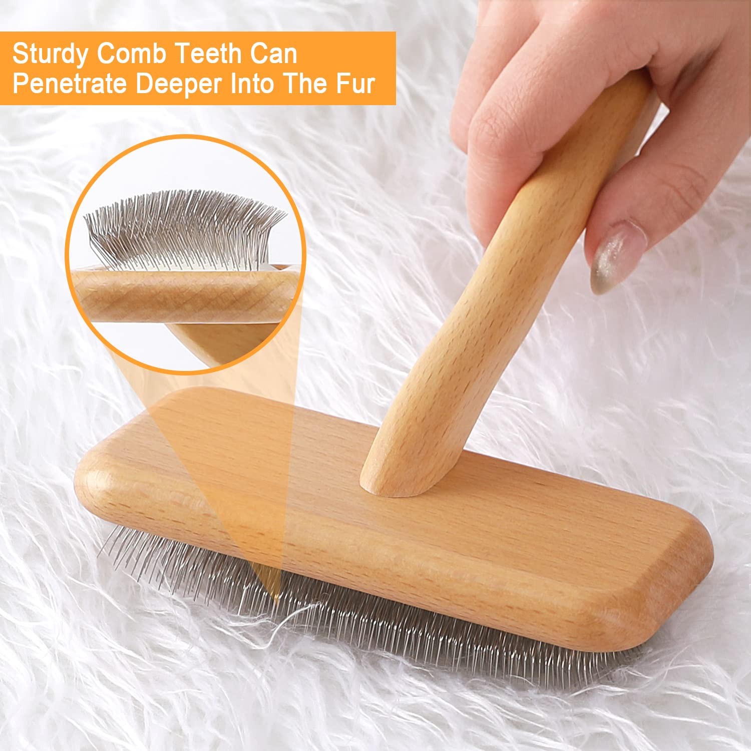 Carpet Rake Sheepskin Wool Brush, Wood, 1PCS