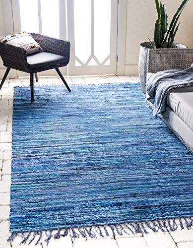 Hand Woven Chindi Cotton Area Rug, Soft Natural Fiber, Striped Design, 9×12 ft,