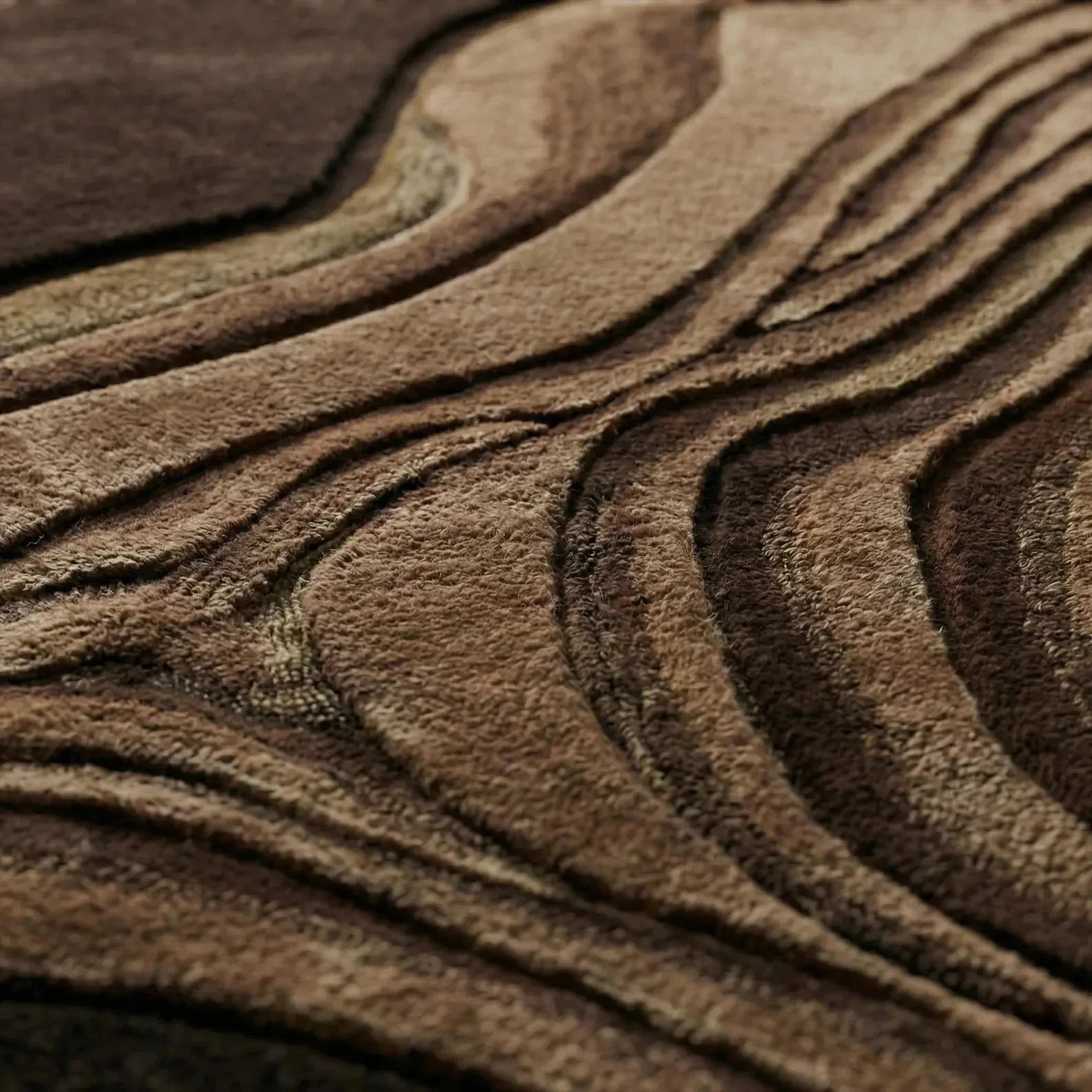 Brown Abstract Wool Rug, Hand Tufted Wave Layered Rugs for Living Room rug etc..