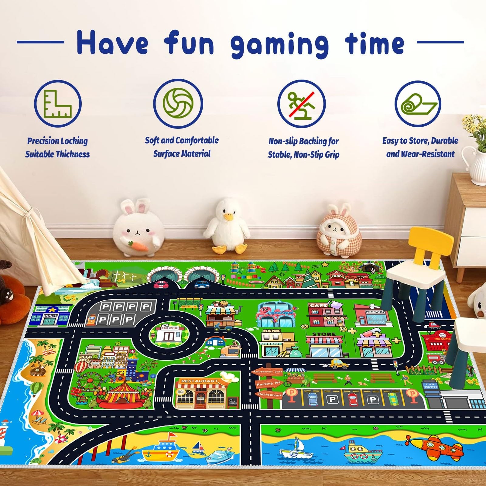 Kids Car Rug Play Mat Carpet for Cars Toys, 47”x71” Educational Road Traffi…