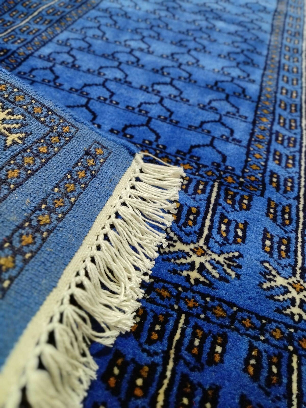 Handmade 2×6 feet hand knotted wool runner rug parda luxury blue by Amma Carpets