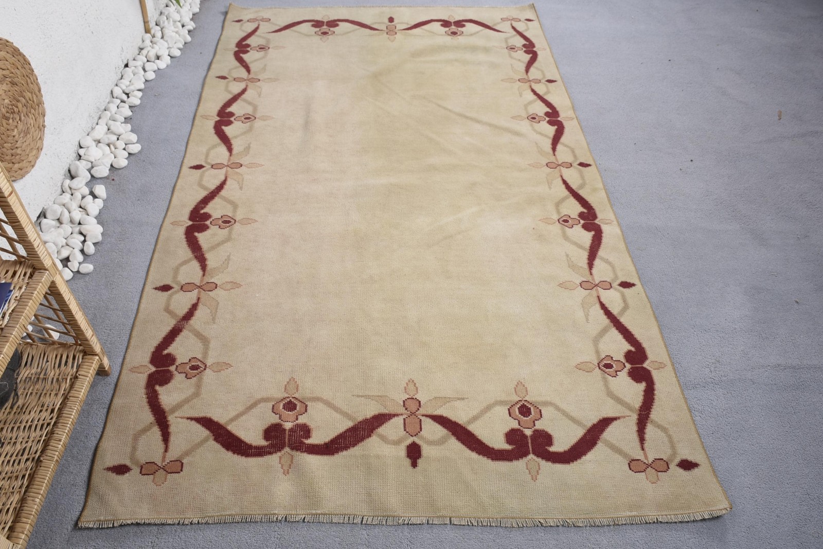 4,5×7,6 ft Turkish Rug, Beige Ombré Vintage Wool Rug
