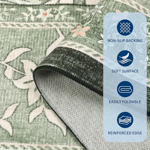 Provence 5×7 Area Rugs, Botanical Grove Sage Green Vintage Cottagecore Non