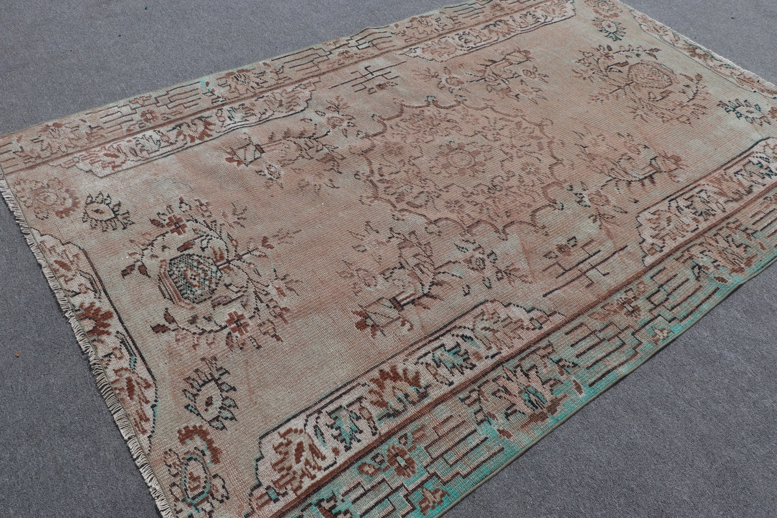 Turkish Large Rug 5,4×8 ft, Brown Blue Oriental Rug Wool