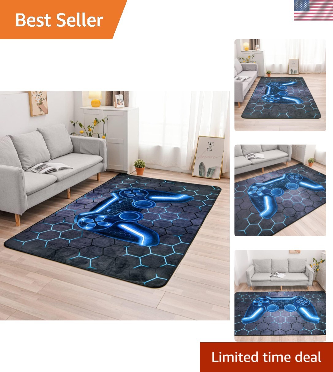 Geometric Game Console Rug 3×5 Feet – Vibrant Area Mat for Kids’ Rooms