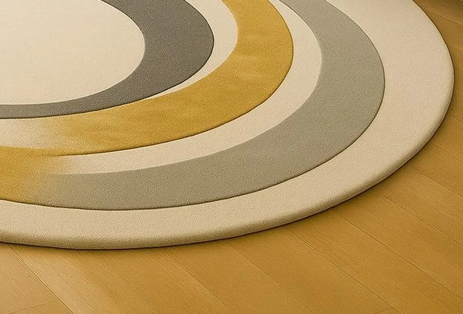 Hand-Tufted Wool Round Rug | Gold & Grey Geometric Design
