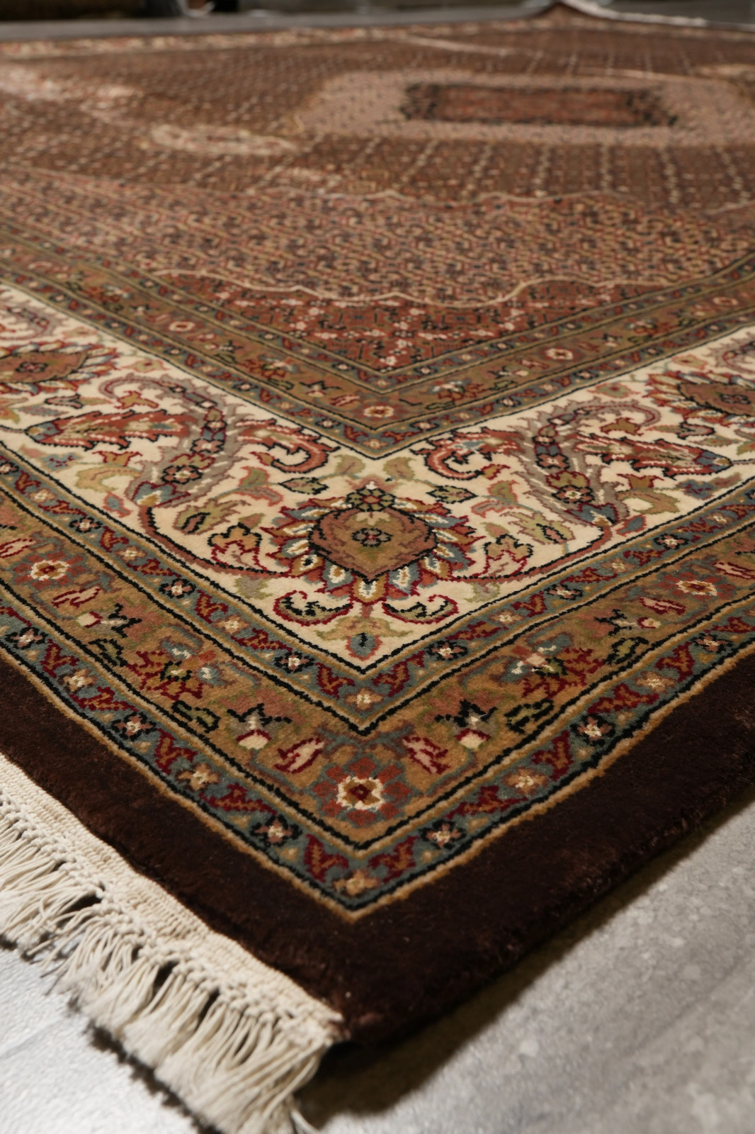 8 x 10 Dark Chocolate Brown Quality Area Rug Tabriiz Mahii Wool and Silk #F-4460
