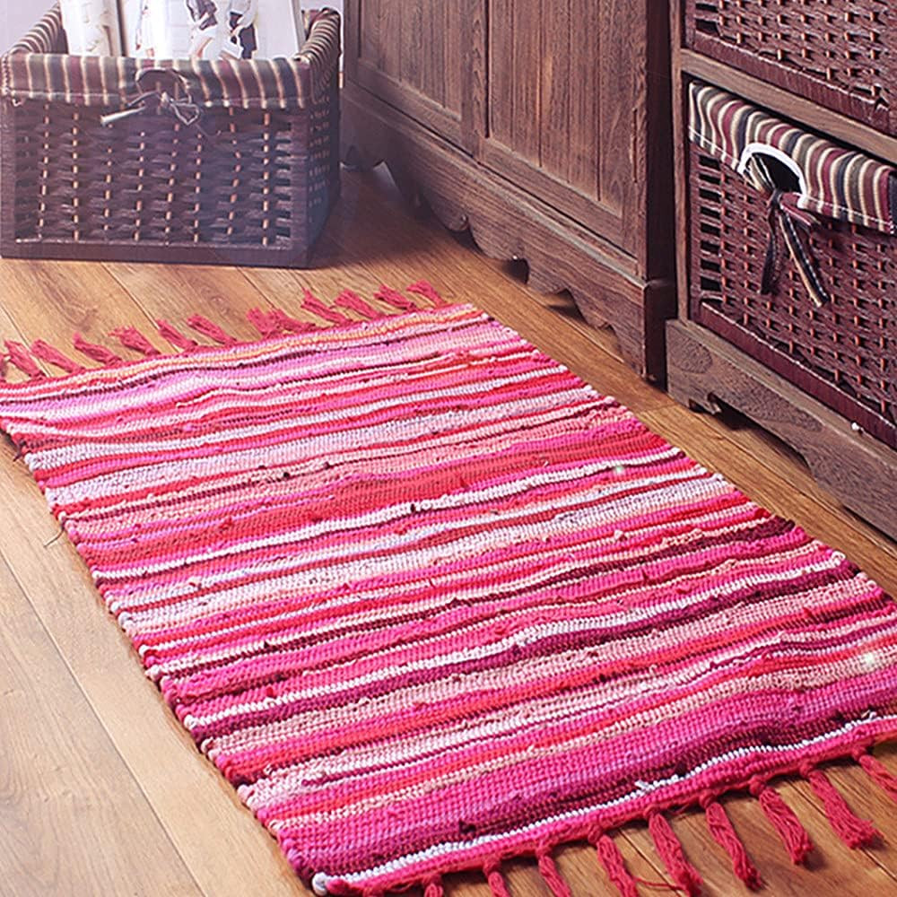 Cotton Handmade Reversible Chindi Rag Rugs,Multi Color Hand Woven Striped Area B