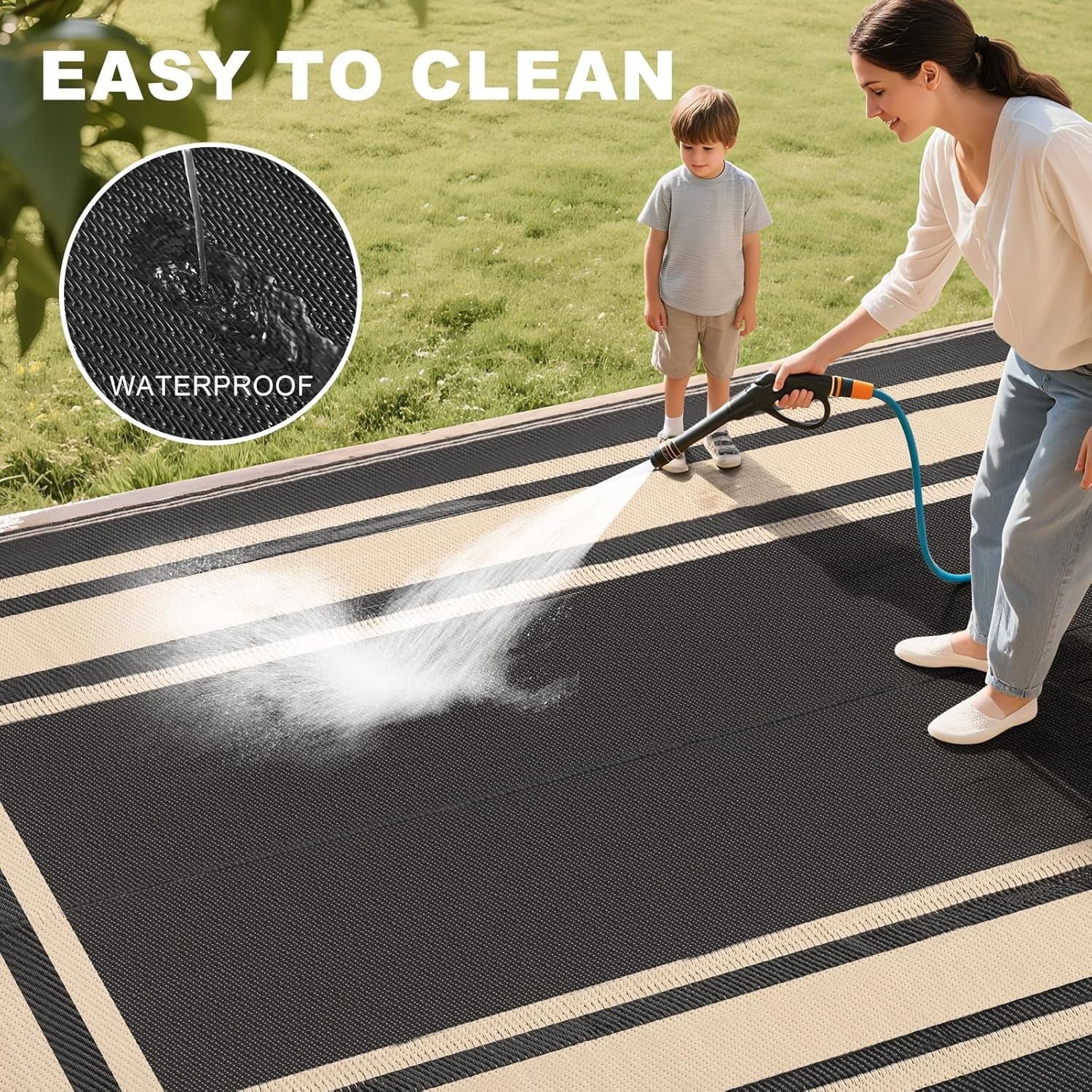 Elegant 8′ x 10′ Reversible Outdoor Rug – Waterproof & UV-Resistant Design
