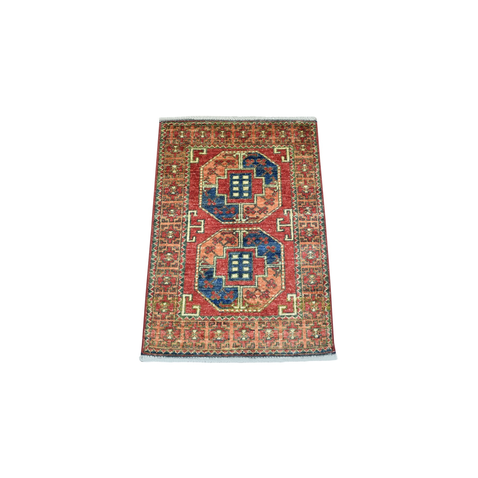 2′ x 2’10” Brick Red with Elephant Feet Design Pure Wool Hand Knotted Rug R70976