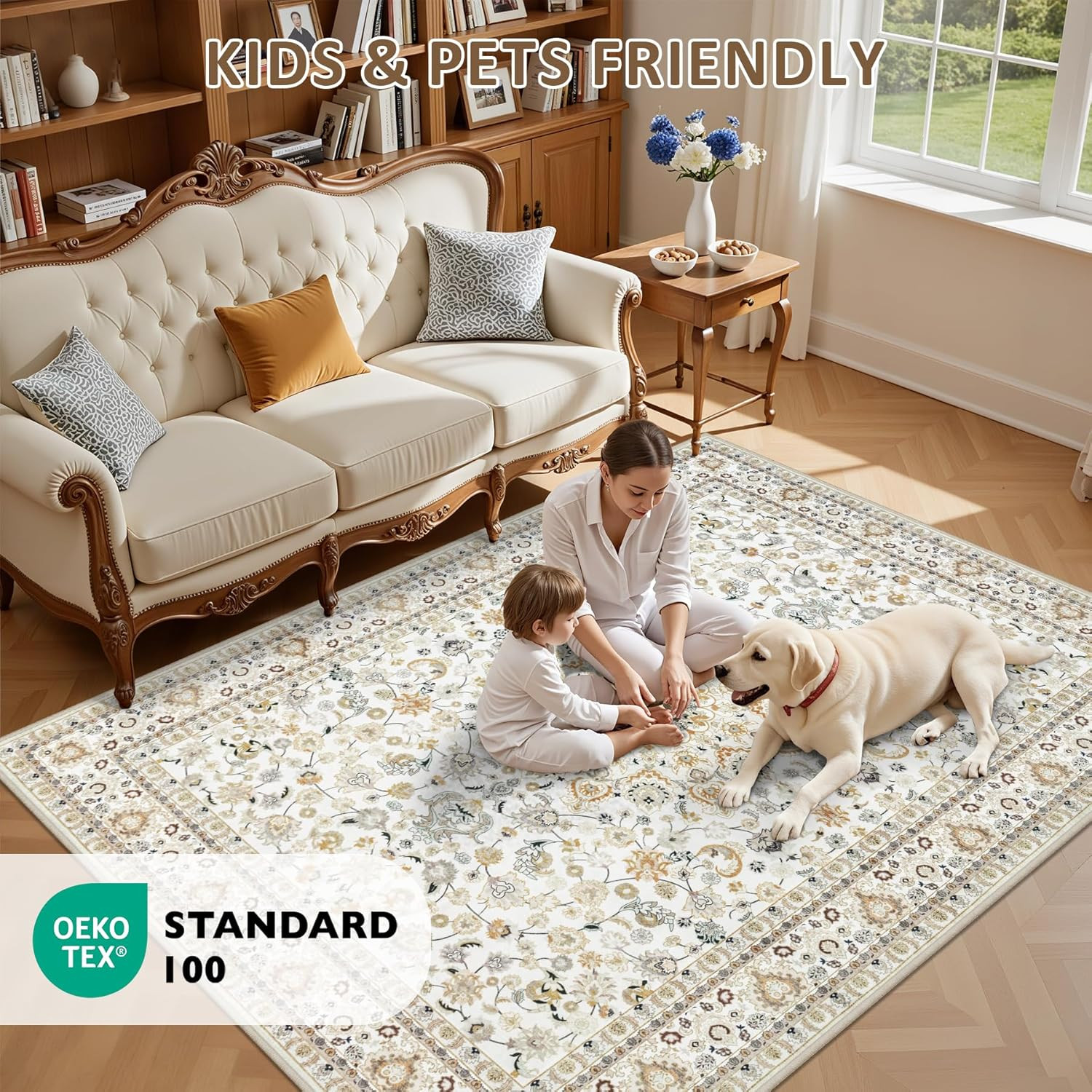 2×3 Area Rugs Living Room Rug: Washable Vintage Boho Rug No Slip Stain Resistant