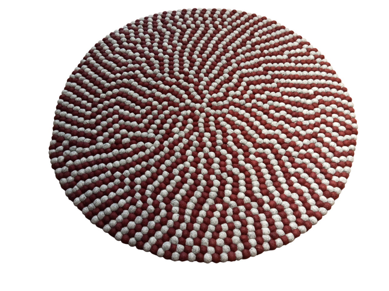 Handmade Wool Felt Ball Rug 100cm Round Maroon Grey Hand Felted Nepal Carpet New