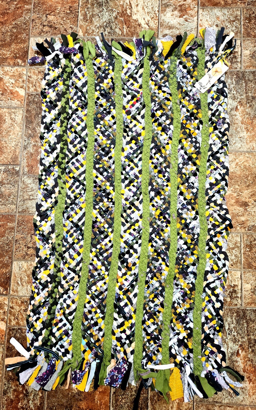 Handmade Woven Area Rug Green Black White Rustic Home Farmhouse Decor 35″ x 22″