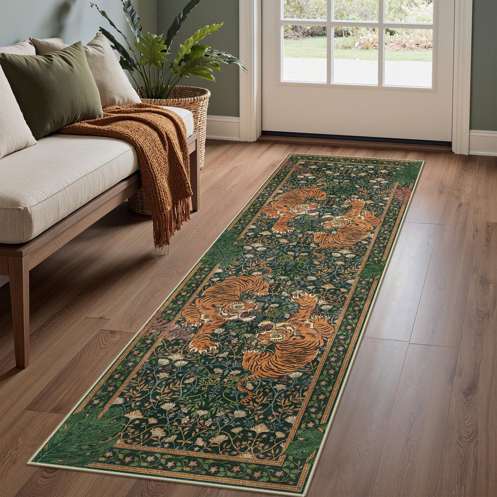 Bavni Tiger 2×6 Washable Runner Rug Non Slip, Boho Vintage Oriental Hallway R…