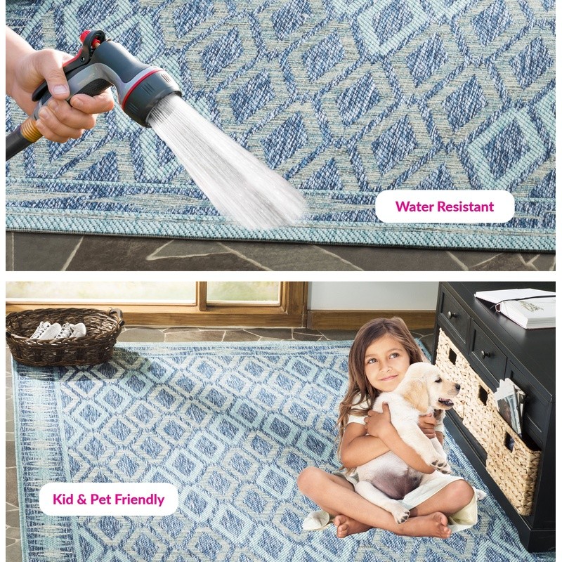 Waterproof Outdoor Area Rug Geometric Design Low Pile Synthetic Fiber Mat New