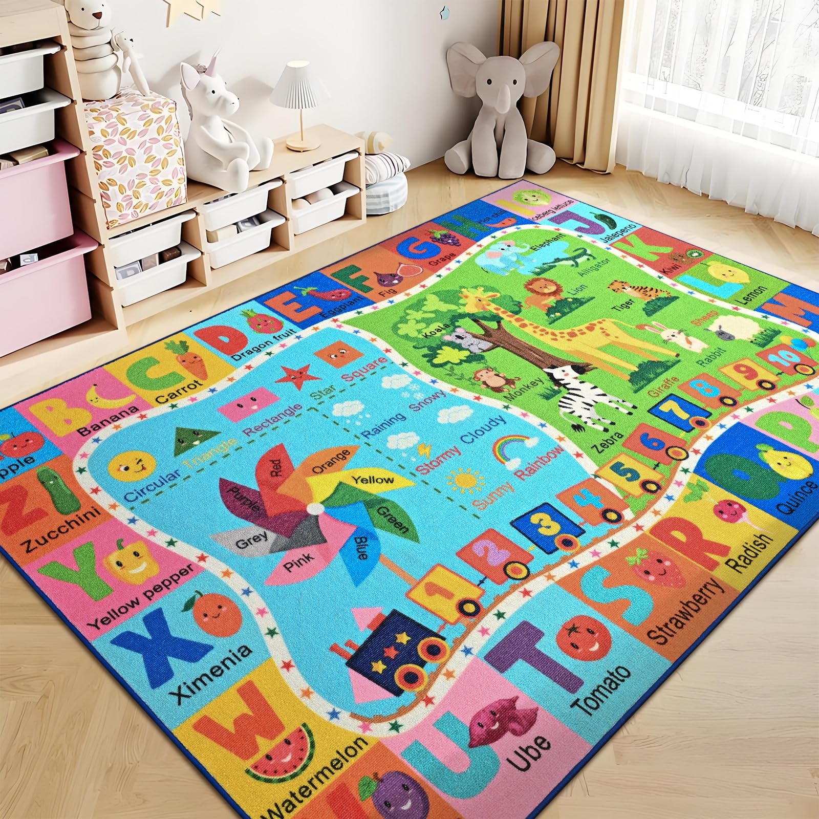 Kids Rug for Playroom, 3×5 ABC Educational Carpet for Classroom, Fun Alphabet