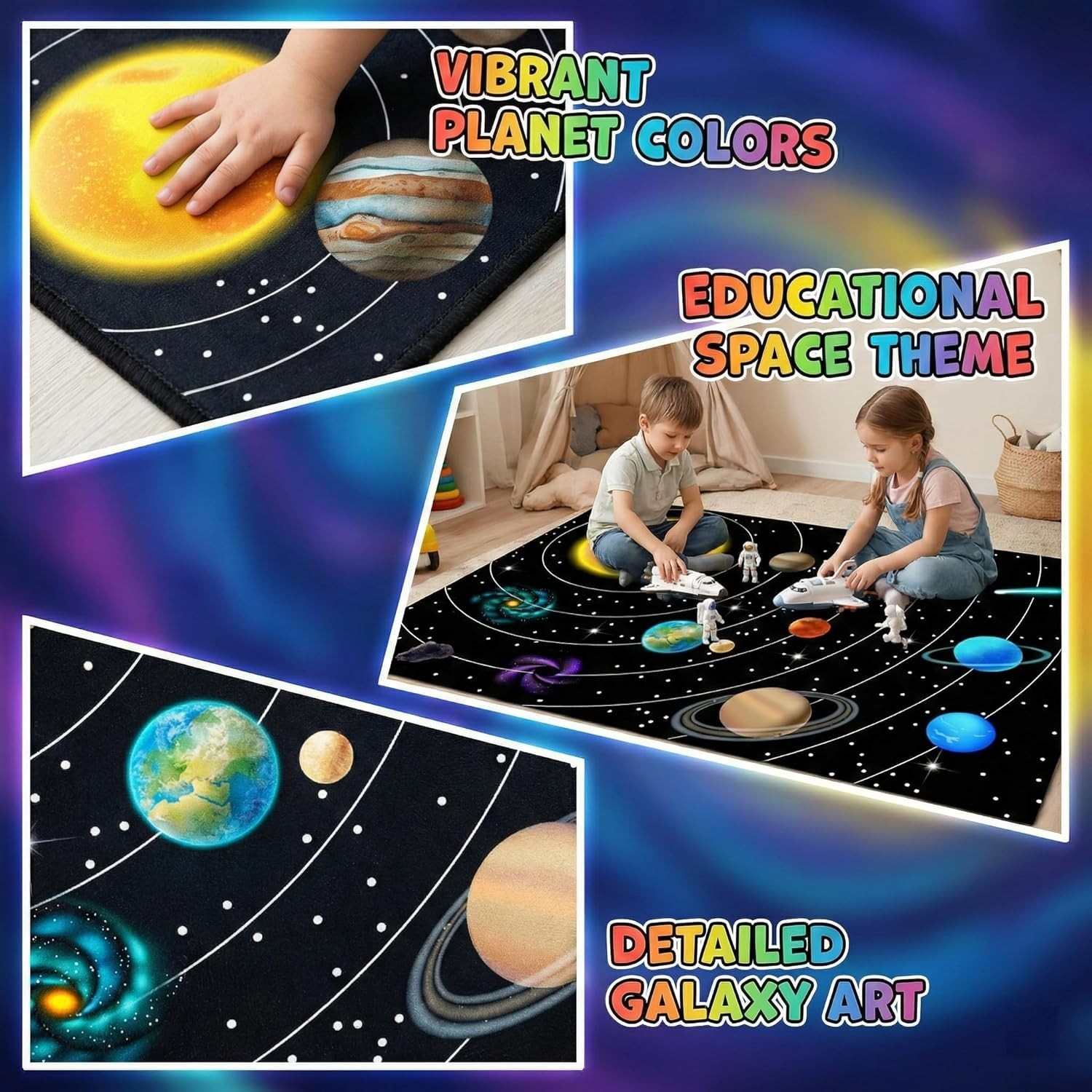 Space Rug for Boys Room – Outer Space Rug for Bedroom Solar System Planet Theme