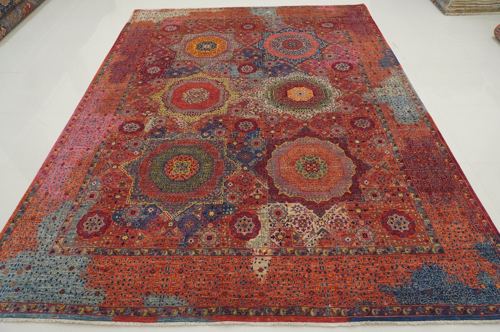9 x 12 ft Red Modern Mamluk Fine Hand Knotted Turkish Medallion Area Rug