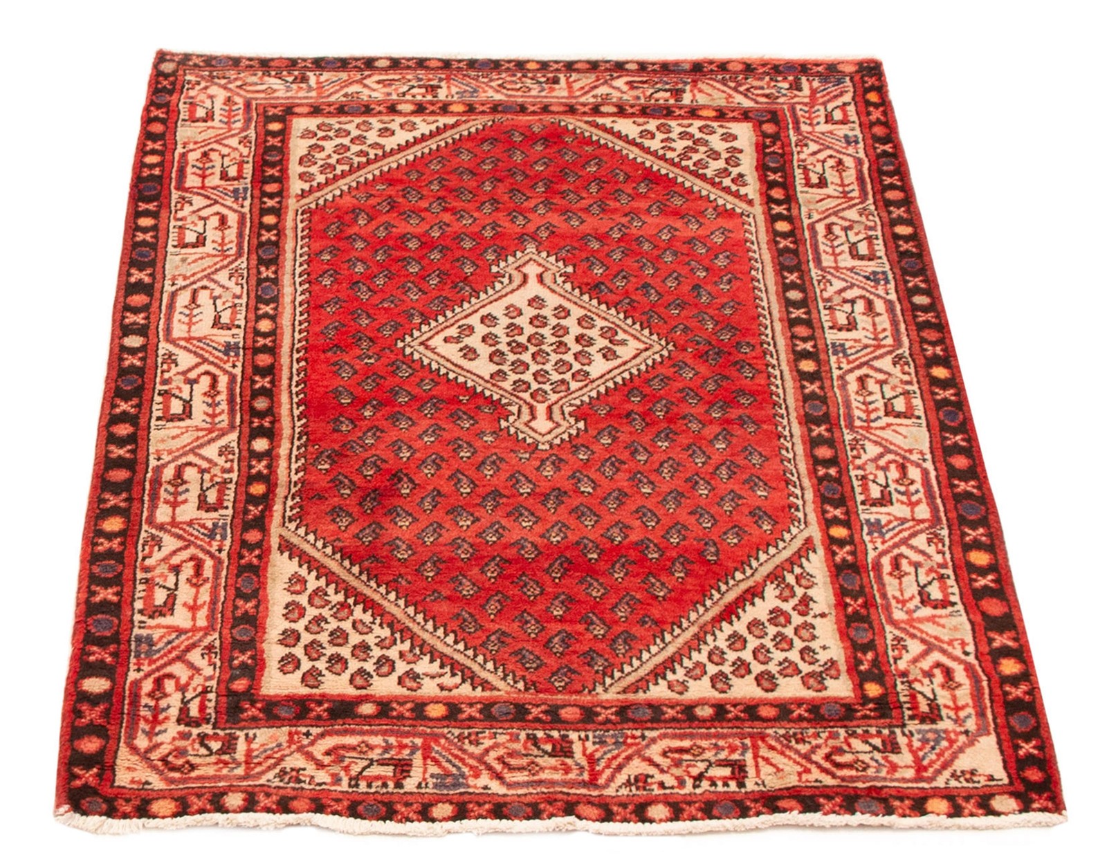 Vintage Hand-Knotted Area Rug 3’6″ x 5’2″ Traditional Wool Carpet
