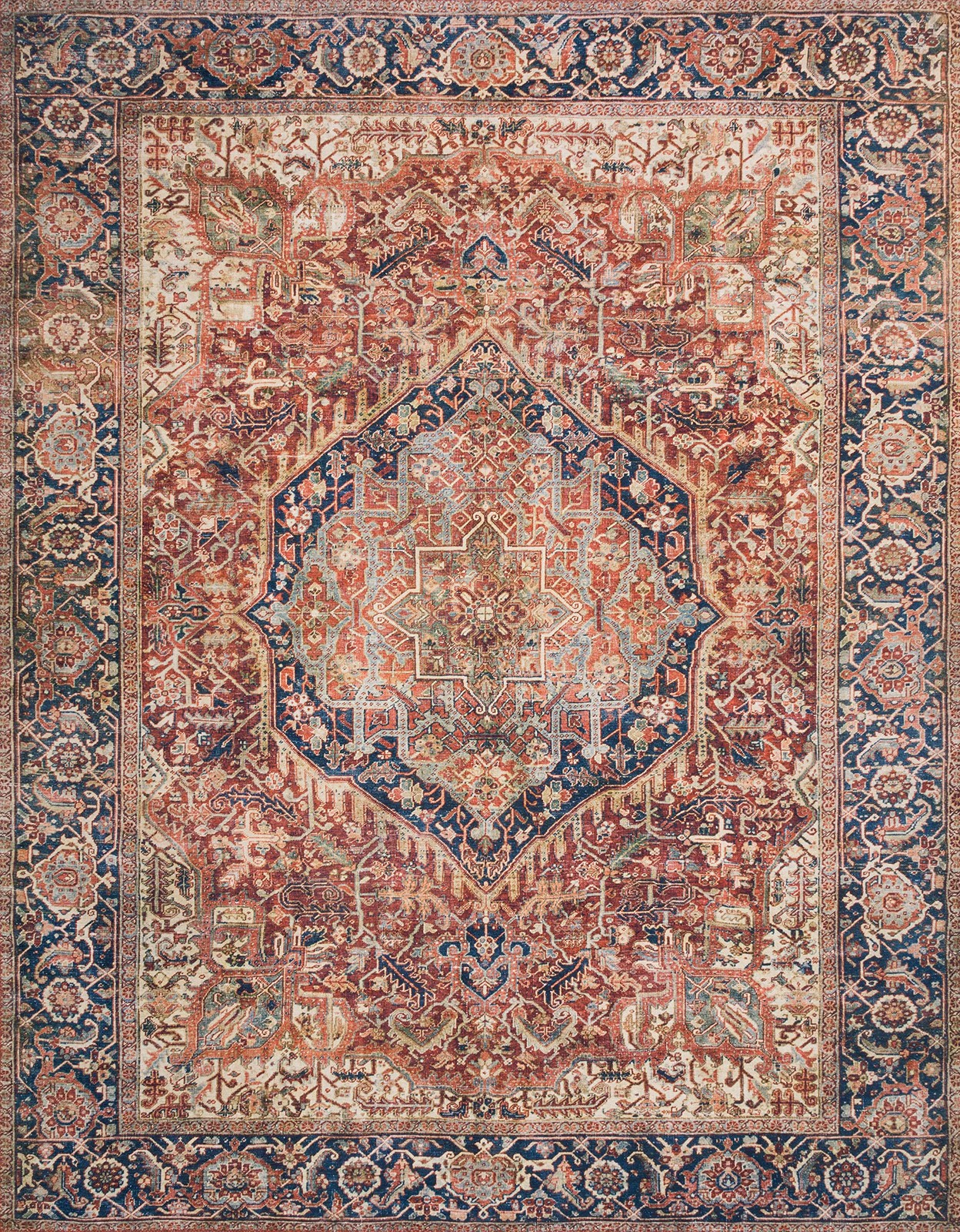 Layla Collection LAY-08 Red/Navy 7′-6″ x 9′-6″ .13″ Thick Area Rug, Soft, Dur…