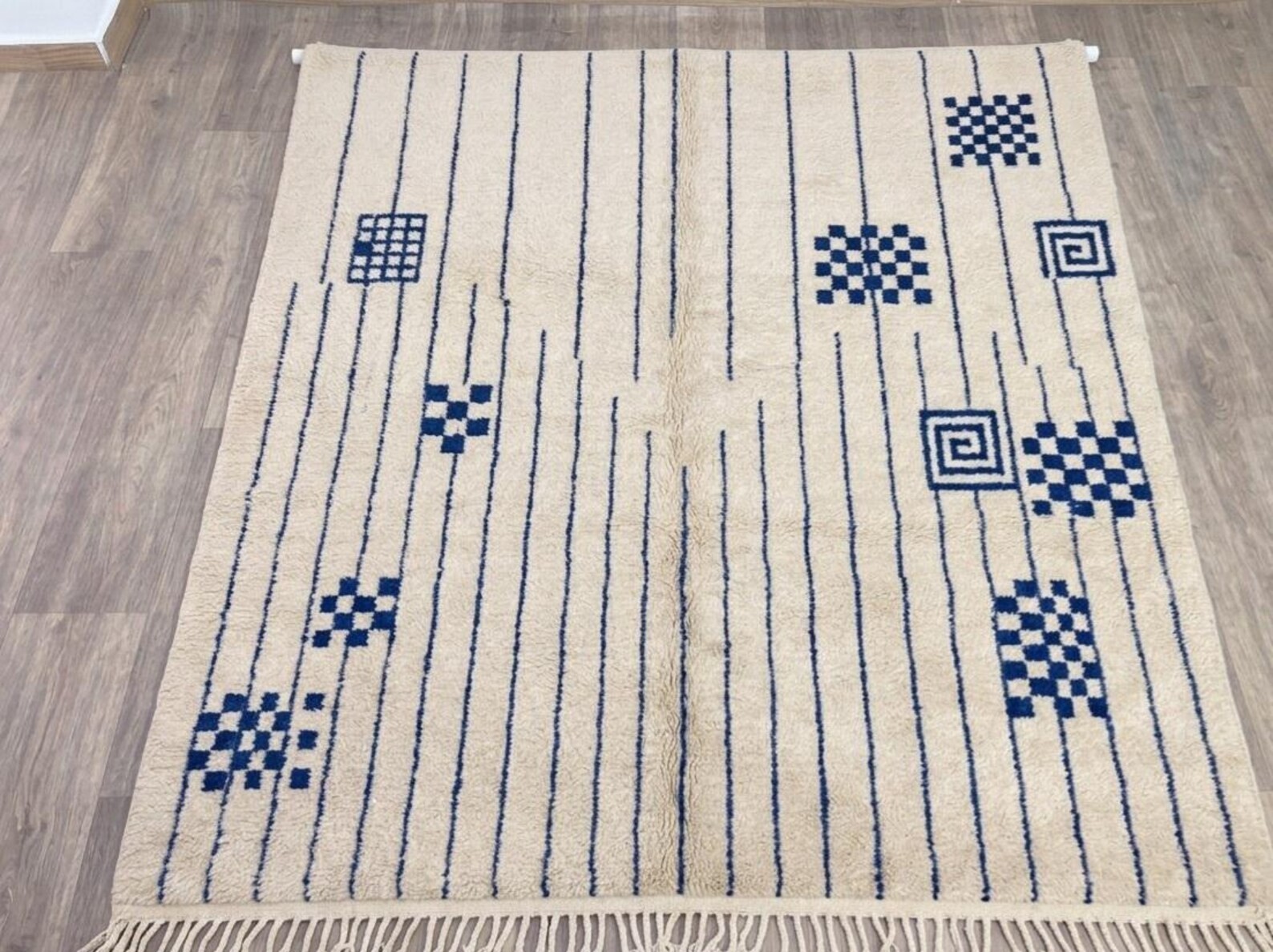 Moroccan Rug Striped Design Beni Ouraina Rug Minimalist White Blue Moroccan Rug