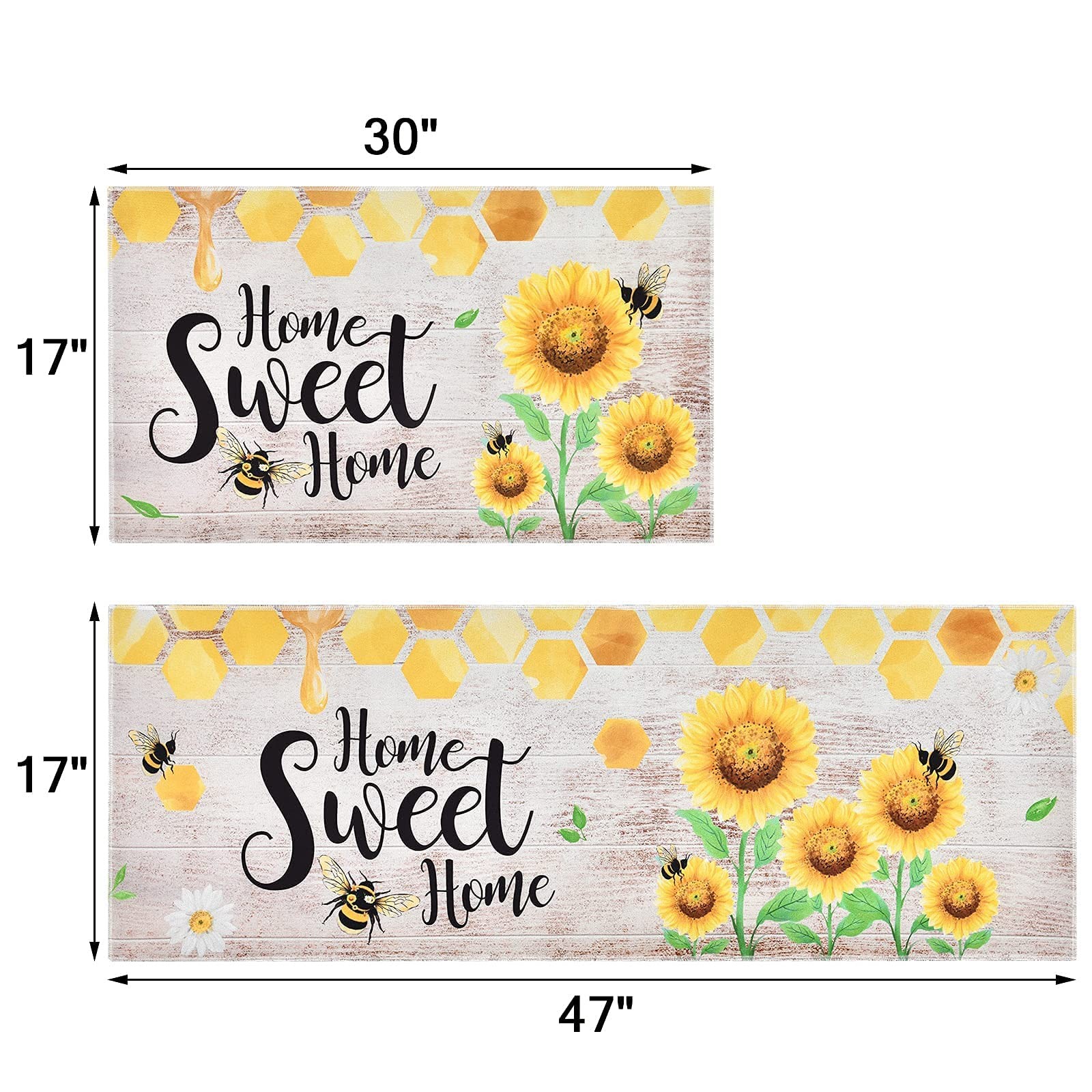 Sunflower Kitchen Decor Rugs Mats for Floor Non Slip Washable,2pc
