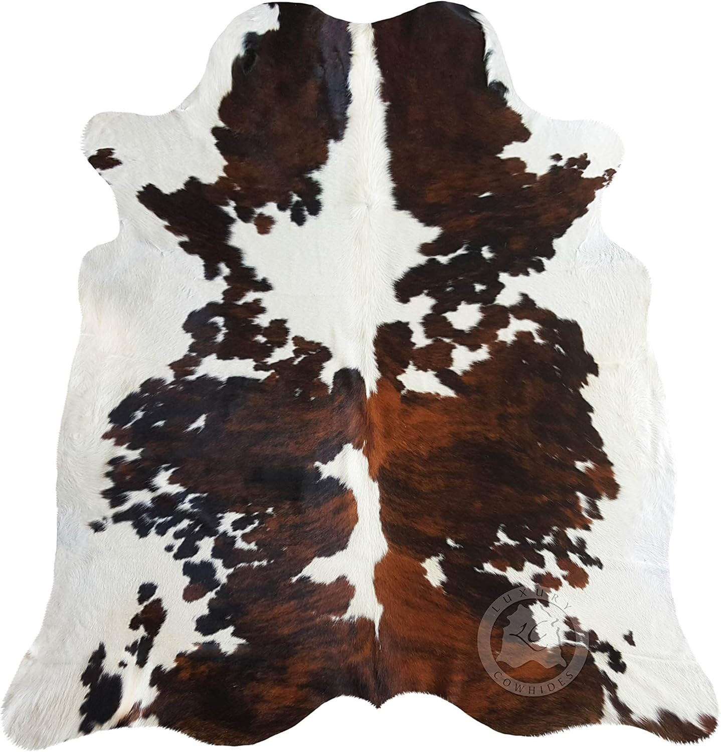 Tricolor Cowhide Rug – Thick Rustic Fur Carpet for Home & Office Decor 6×7 Ft