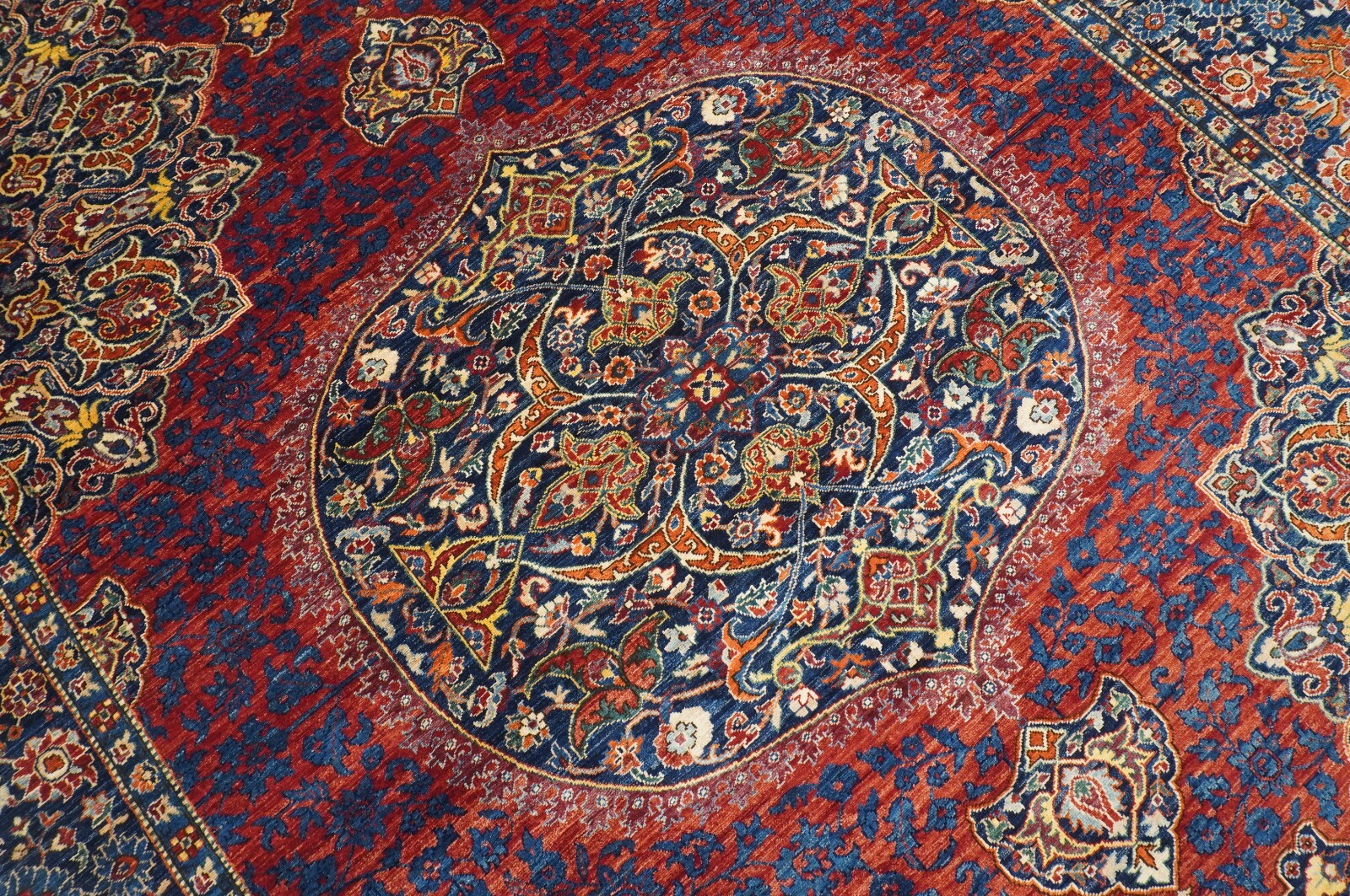 10 x 14 Red Navy Blue Turkish Hereke Super fine Hand Knotted Wool Medallion Rug