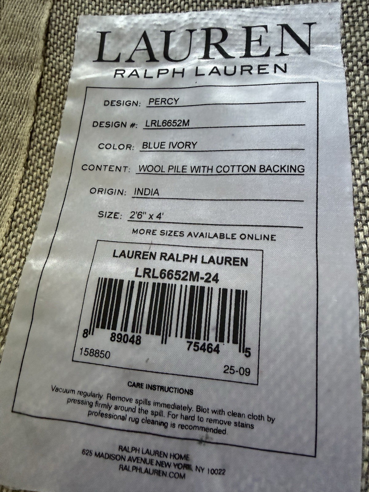 ralph lauren LRL 6603N-25 2×5 Runner Wool Hand Tufted Blue/ivory New