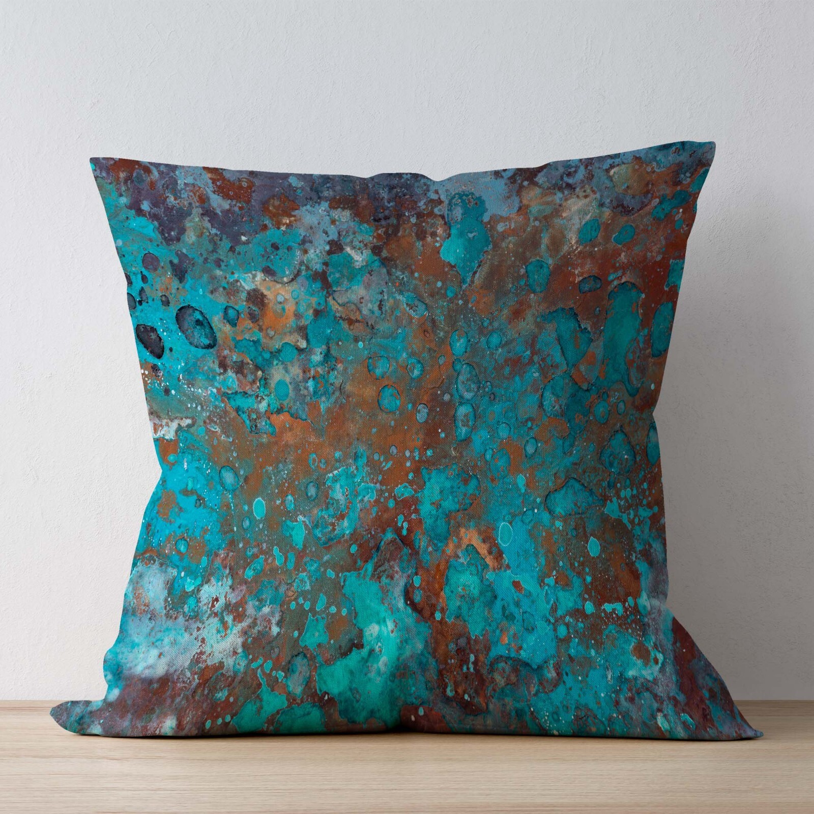 Abstract Pillow Cover, Aqua Decor, Blue Brown Art, Rustic Throw, Modern Sofa