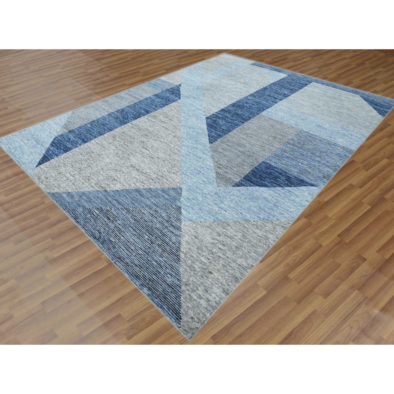 9’2″ x 11’10” Blue Geometric Art Nouveau Collection Wool Hand Knotted Rug R79295