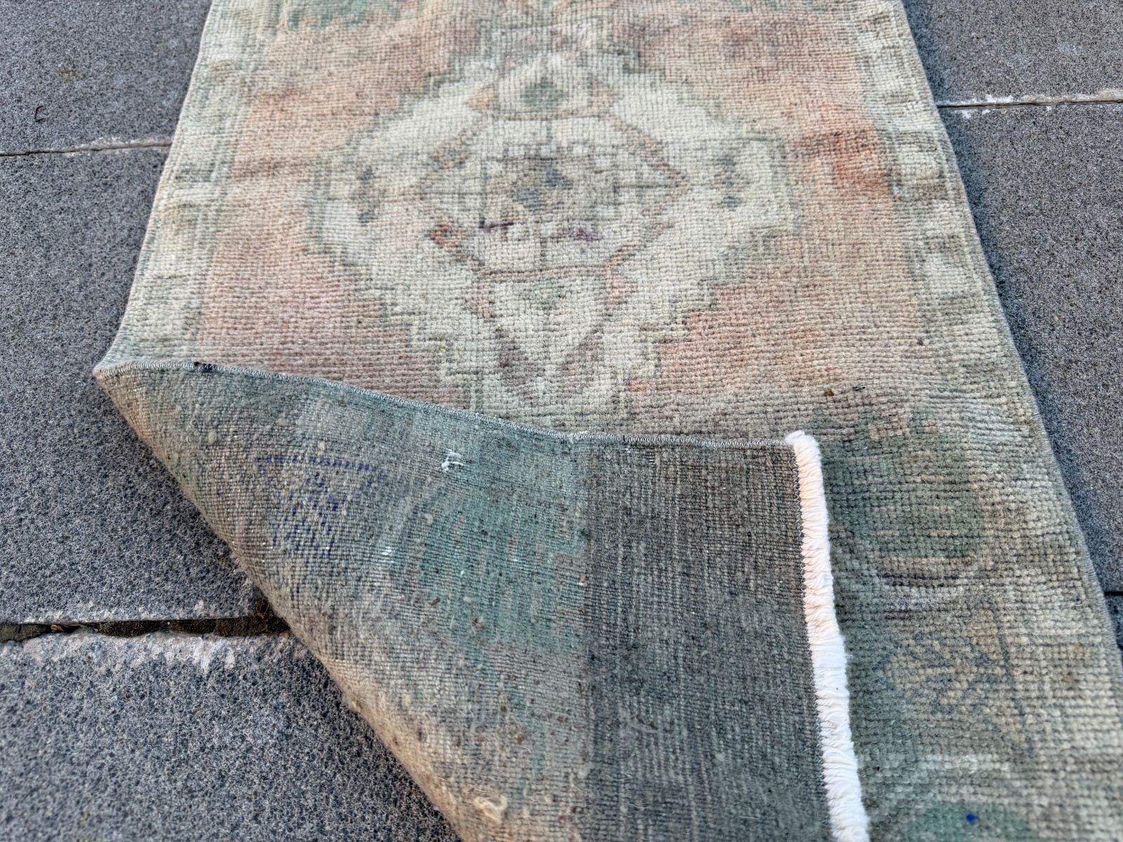 Small Vintage Oushak Rug 1.5×3.2 ft Hand Knotted Turkish Wool Pastel Accent Rug