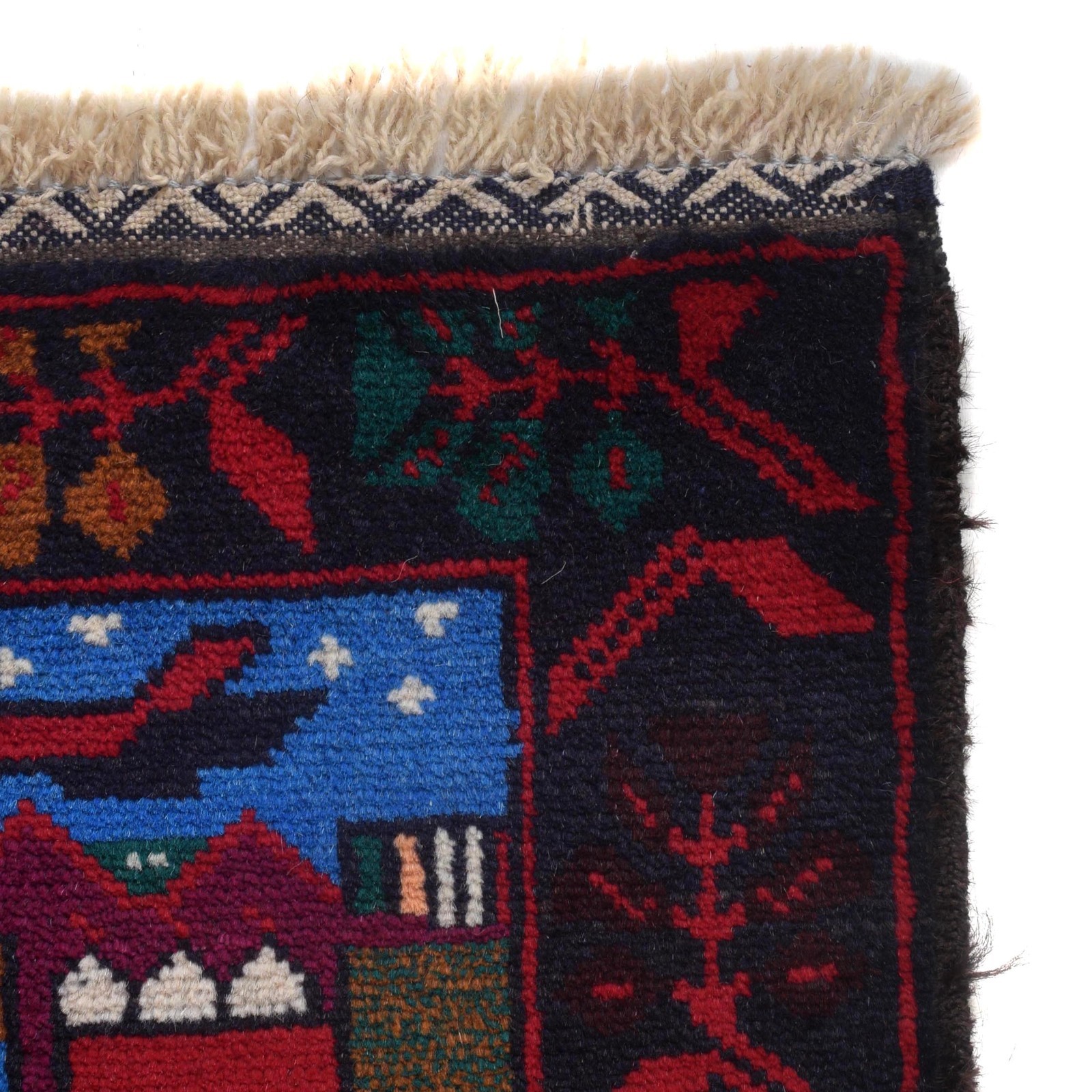 Village Scenery Handmade Pictorial Rug 2’8×4’10ft Wool Area Afghan Made Rug 7952