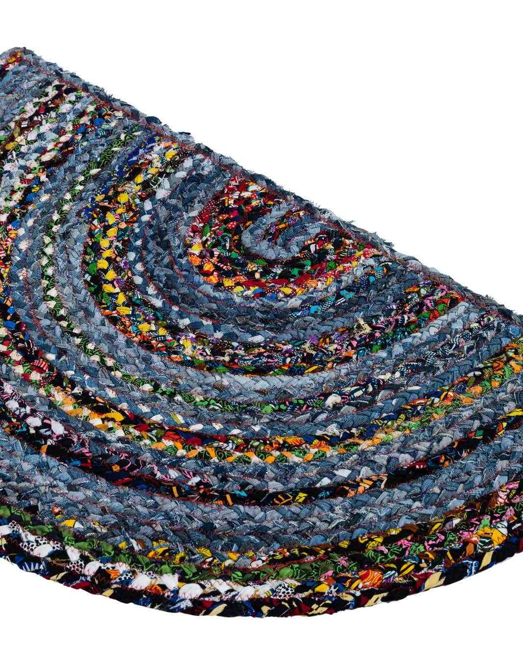 Door Mat Rug Half Moon 100% Natural Braided Denim Cotton Floor Modern Area Rugs