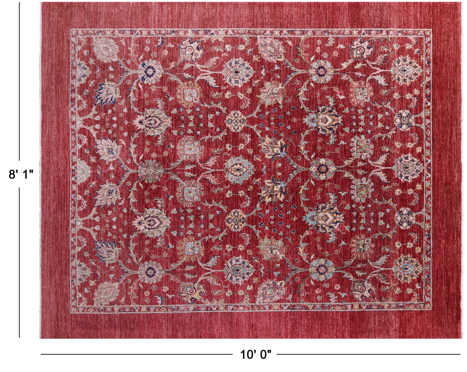 Red 8′ 1″ X 10′ 0″ Traditional Handmade Wool Rug – Q15626