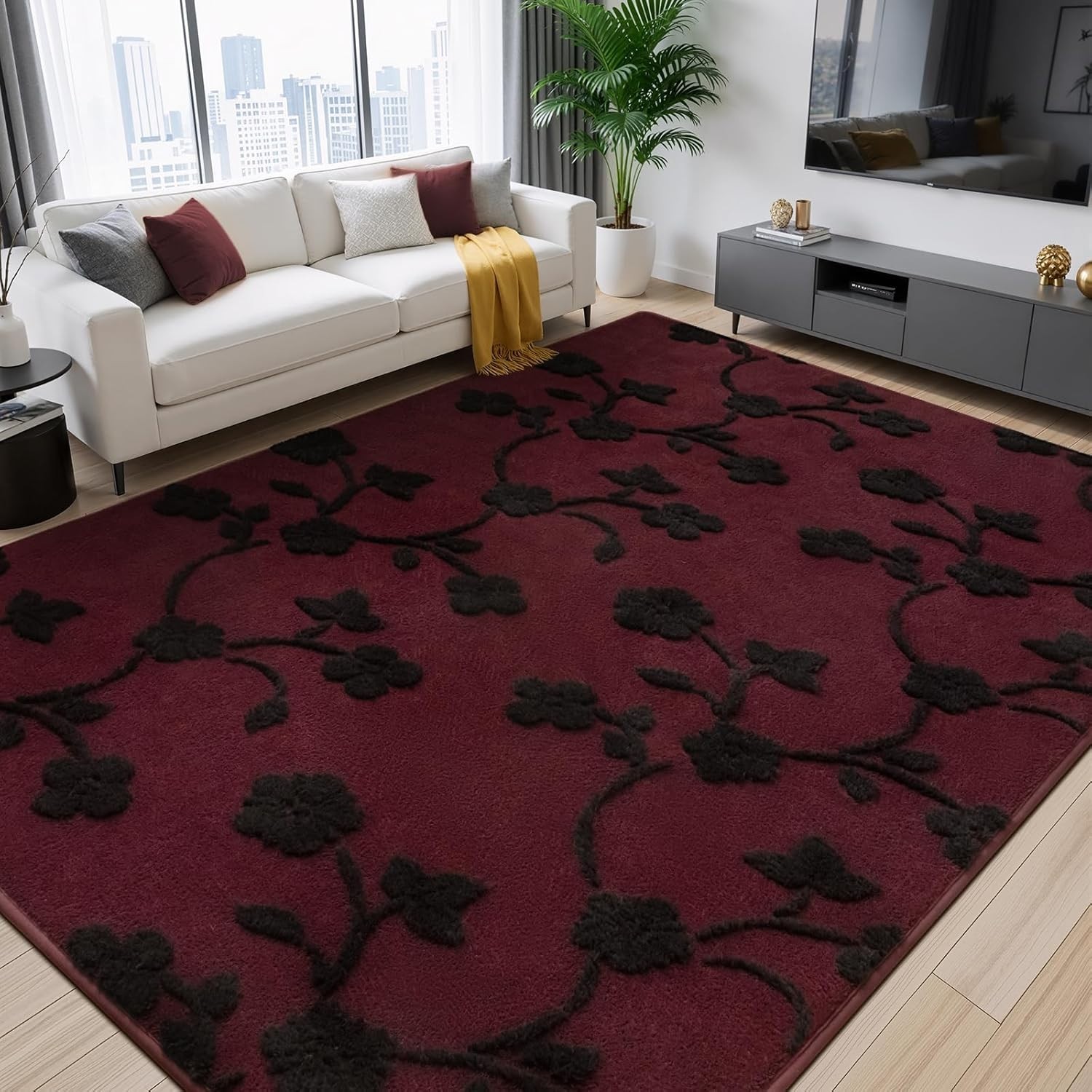 Carpetas Alfombras Para Sala De Casa Habitacion Moderna Rojo Beige 4” x 6”