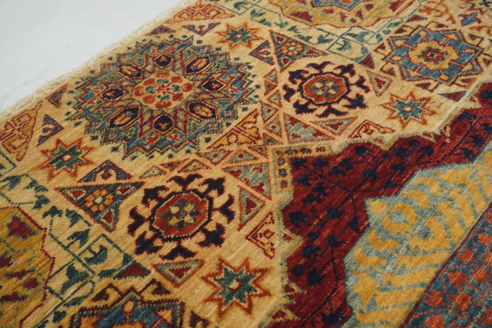 3×4 ft Ivory Beige Mamluk Afghan Hand Knotted Wool Medallion Rug